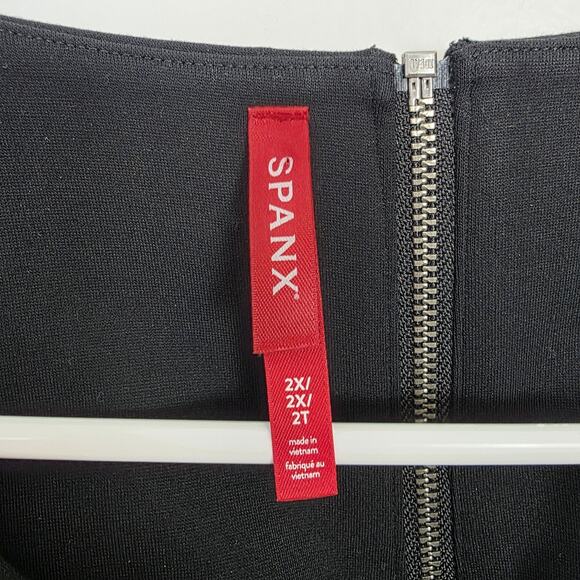 NEW Spanx Black Ponte Overlay Sleeveless Classic Fitted Midi Dress Size 2X - Picture 4 of 11